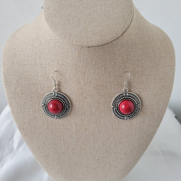 NWT - Boho Vintage Tribal Red Stone Necklace, Earrings & Bracelet Jewelry Set - Picture 6 of 12